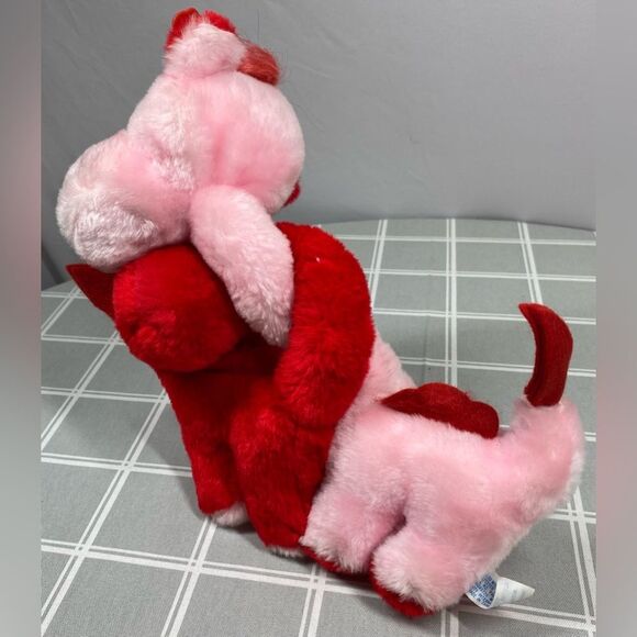 Vtg DanDee Plush Valentines Pink & Red Cross Neck Dinosaurs Loving Brontosaurus - Picture 11 of 13